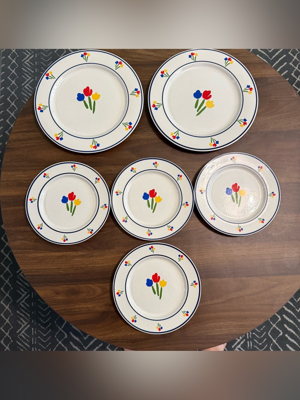 Vintage Newcor Stoneware "Paradise" Tulip Pattern Plates - Set of 6